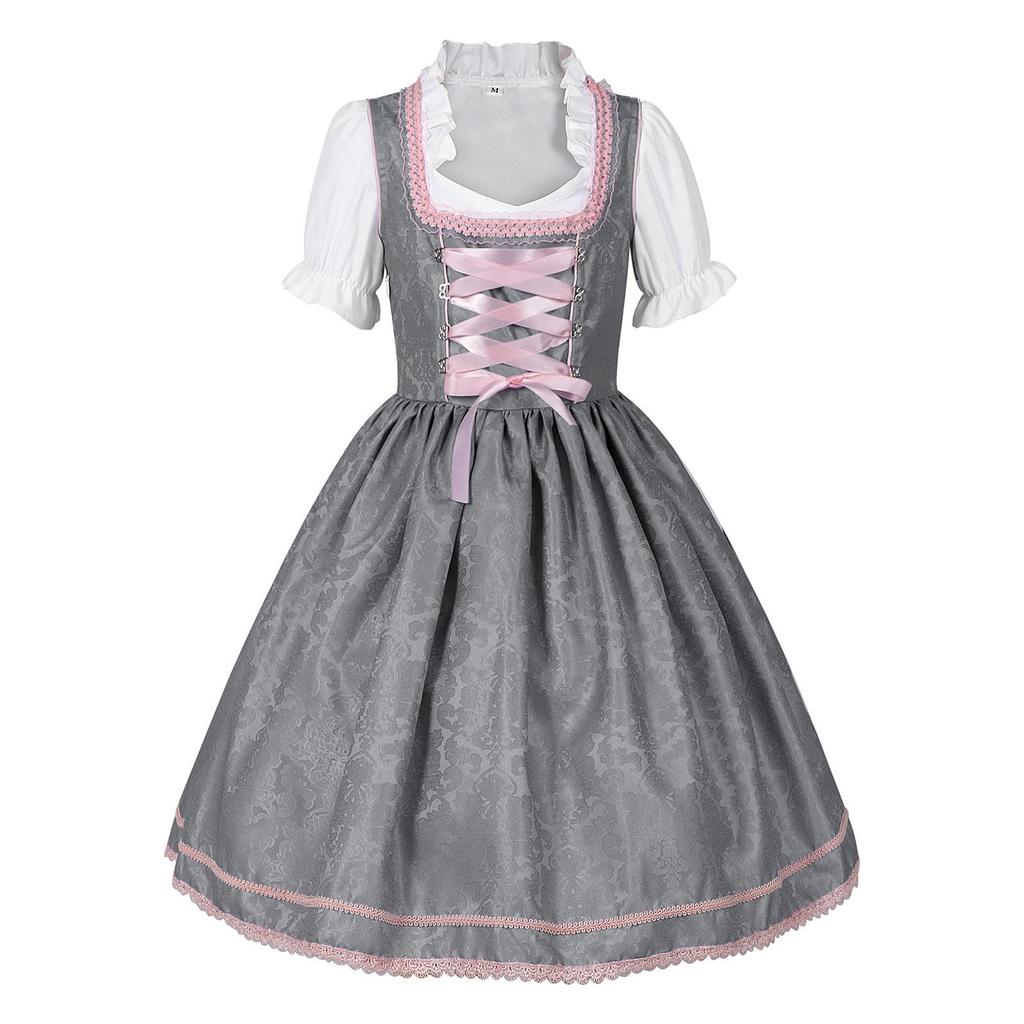 Spring/Summer 2025 European and American Women's Maid Costume Beer Girl Lace-Up Dress Set