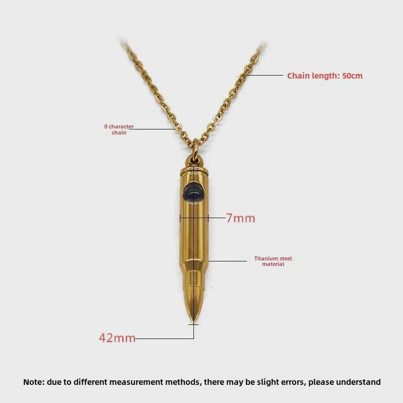 Colier cu pandantiv în formă de glonț în memoria veteranilor cu piatră de proiecție - lanț de claviculă din oțel titan