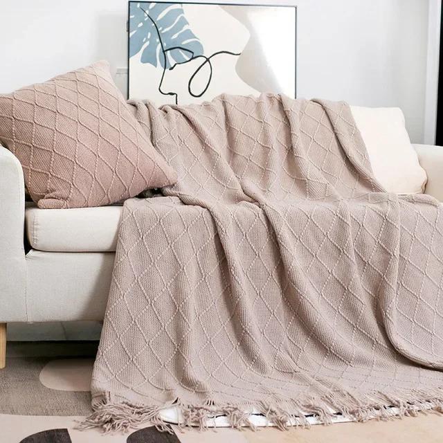 Nordische gestrickte TV-Decken Bettende Dekor Drop Shipping Schal Sofadecke mit Quasten Schal Sofa Nachahmung Fleece Überwurfdecke