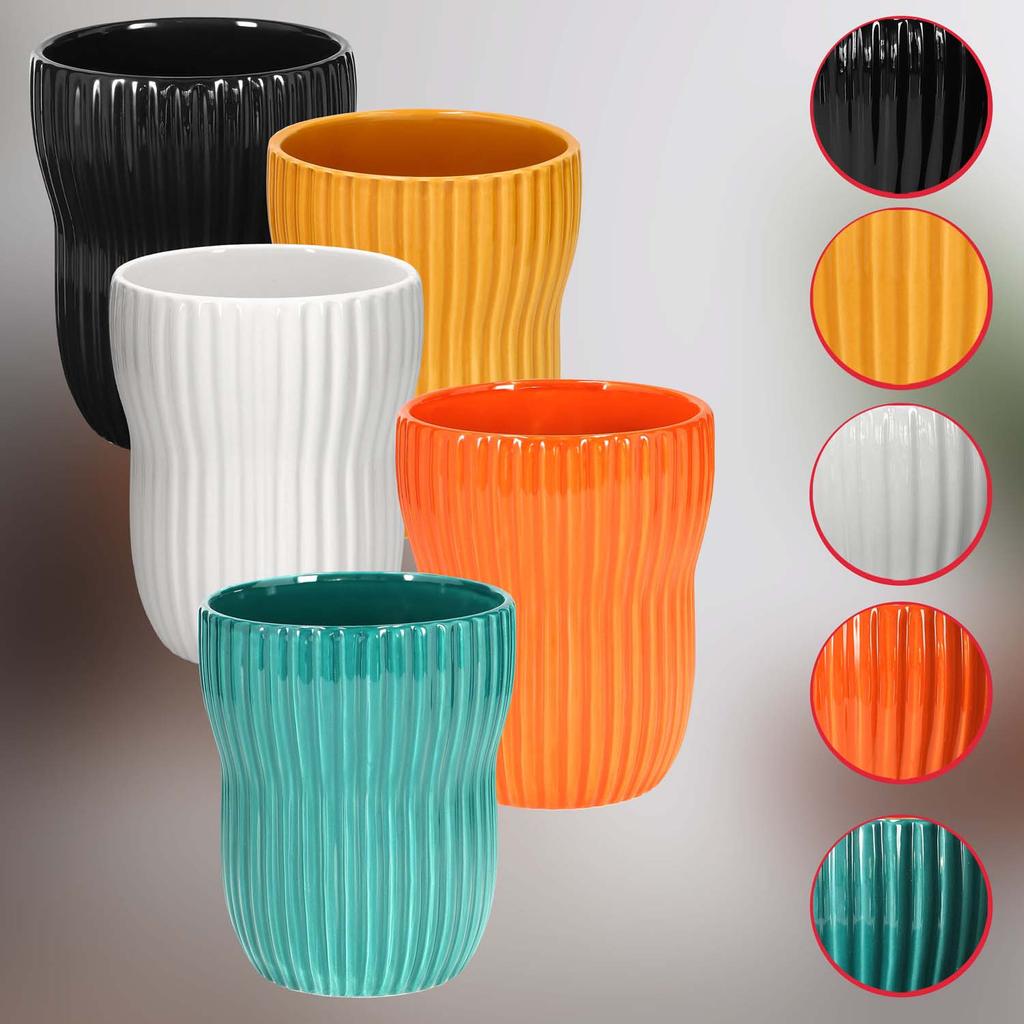Kotarbau® 2 Pcs. Flowerpot 11.5 Cm Black Glazed Ceramic Flowerpot Grooved Flower And Herb Pot Decorative Cover Balcony Flowerpot