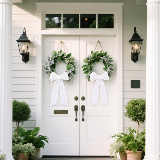 2 Pcs Christmas Velvet Wreath Sash for Front Door Blank Plain Garland Sash Accessories for Anniversary Wedding Party Indoor Outdoor Home Decor