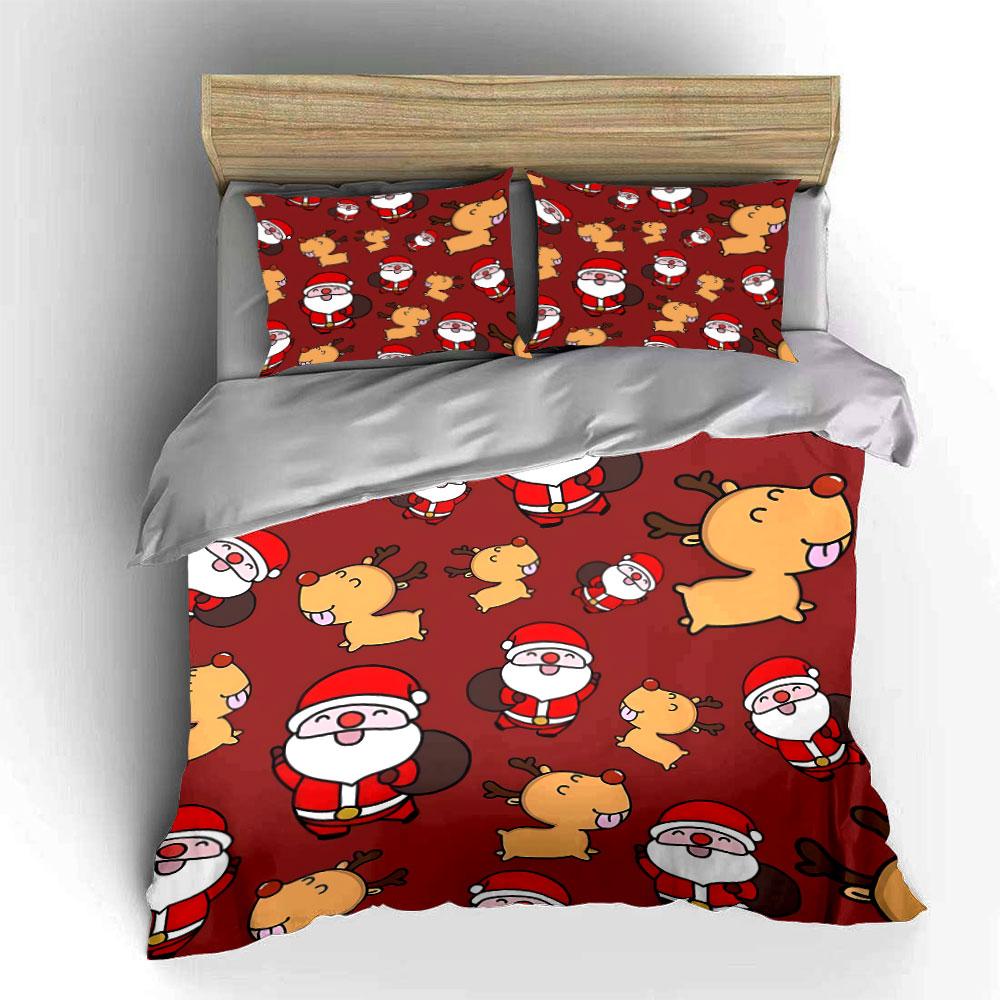 Santa and Reindeer Pattern Bedding Duvet Cover Set Duvet Cover Pillowcases  (1*Duvet Cover 2*Pillowcases, Without Duvet Insert)