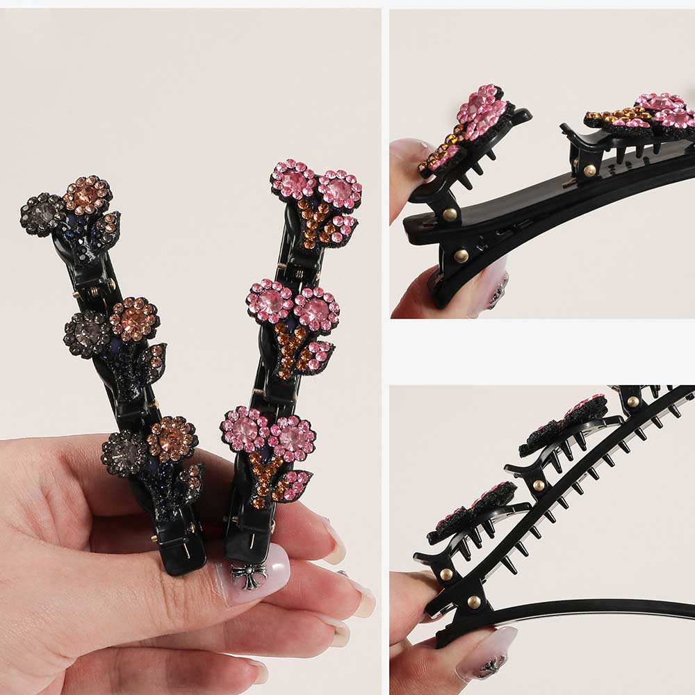 Neue funkelnde Kristallstein geflochtene Haarspangen Satin Stoff Haarbänder Strass Haarspangen Geflochtene Haarspange mit Strasssteinen