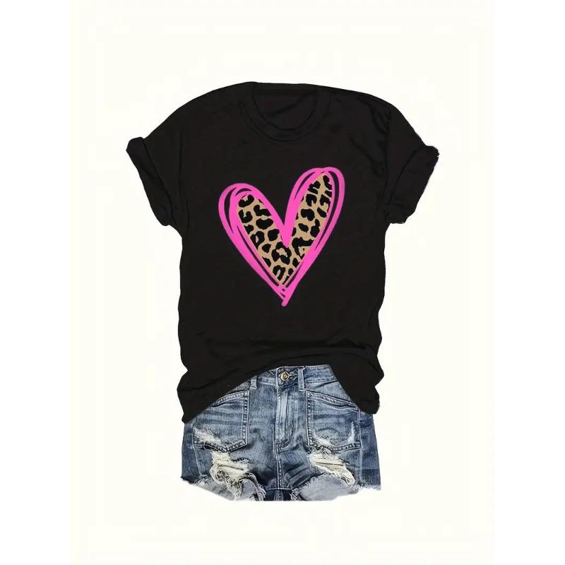 Summer Round Neck 3D Love Print Top Fashionable Casual Short Sleeved Women's T-shirts