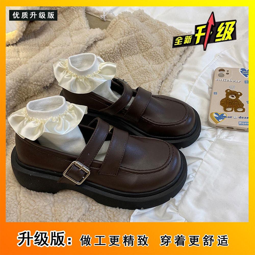 

British small leather shoes fried street high value thick bottom feeling black retro Mary Jane shoes 40