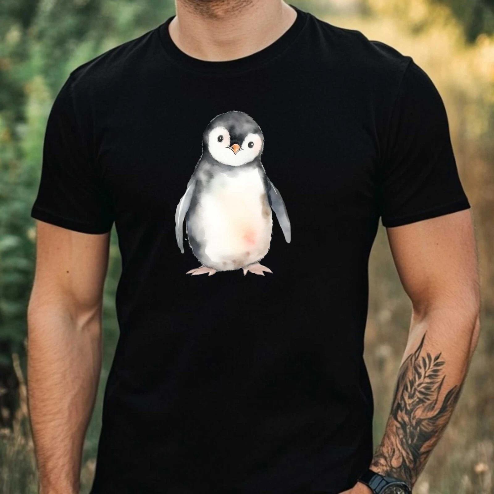 T-Shirt Herren Pinguin Aquarell Motiv Baumwolle Größe XS bis 5XL XL