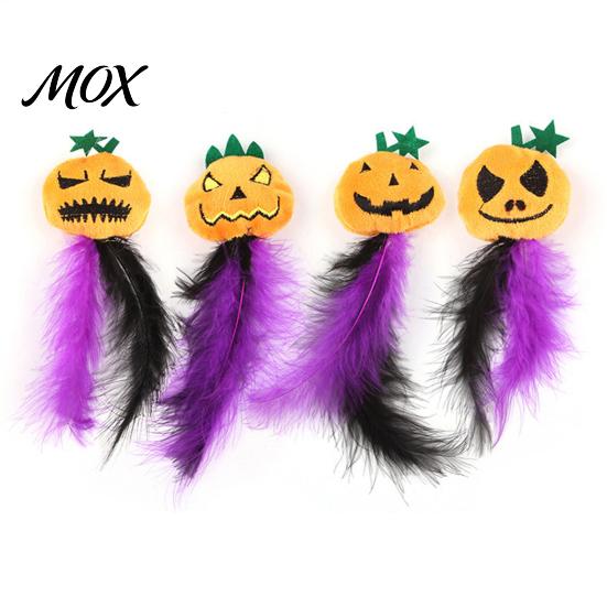 Pumpkin Cat Toy Halloween Toy, Squeaky Stuffed Chew Kitten Soft Plush with Feathers for Indoor Cats Self-entertainment Pet