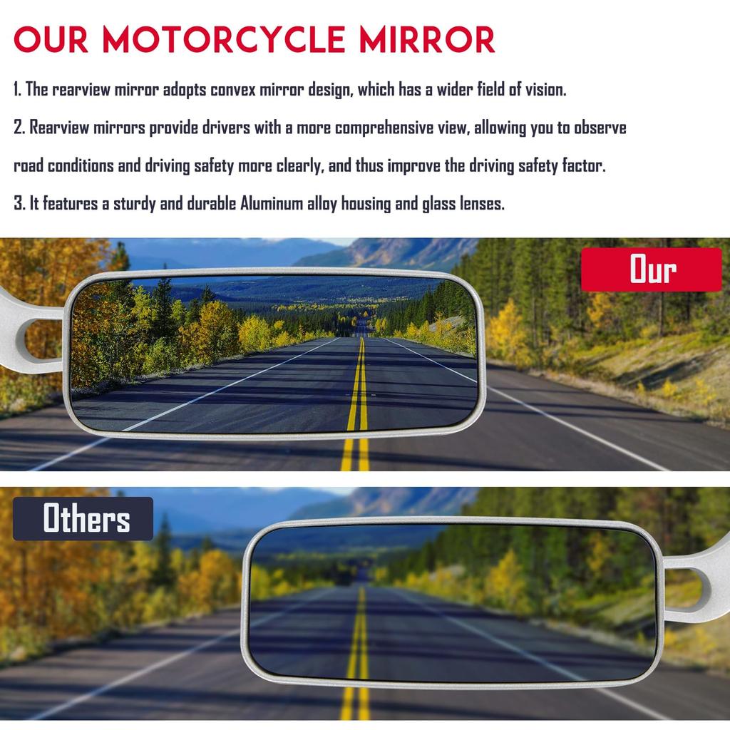 Motorcycle Mirrors 8mm 10mm Universal Rear View Side Mirrors Silver Square Mirror Left and