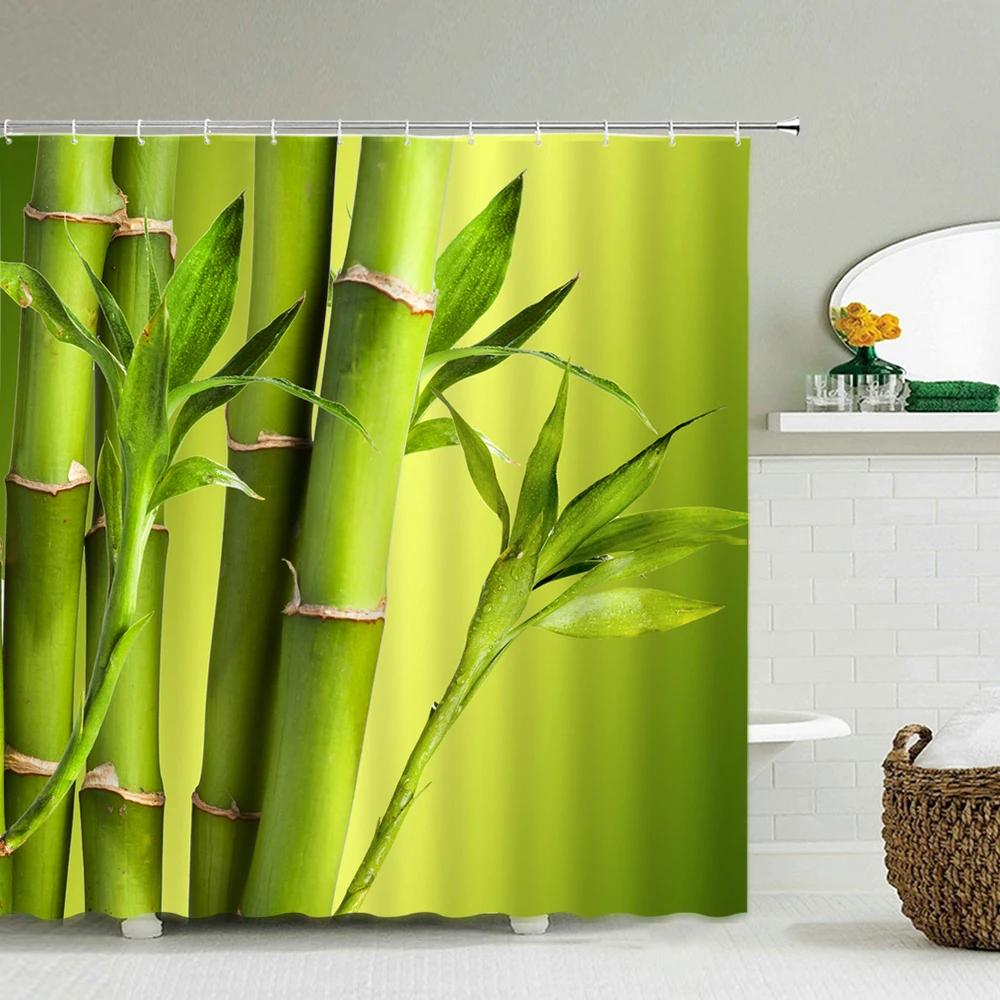 

Green Plant Bamboo Shower Curtain Bathroom Bath Curtain Waterproof Polyester 3D Printed Trees 180*200Cm Bath Screen With Hooks W60H190(CM)-1 Pcs