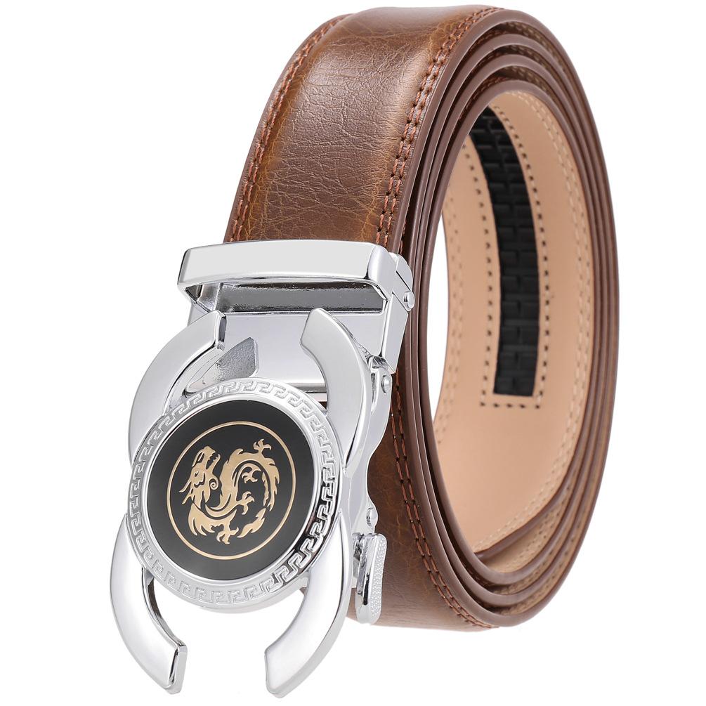 1Pcs Fashion Trend Men'S Automatic Buckle, Versatile Alloy Buckle Belt, Two-Layer Cowhide Belt Ly36-33539-1