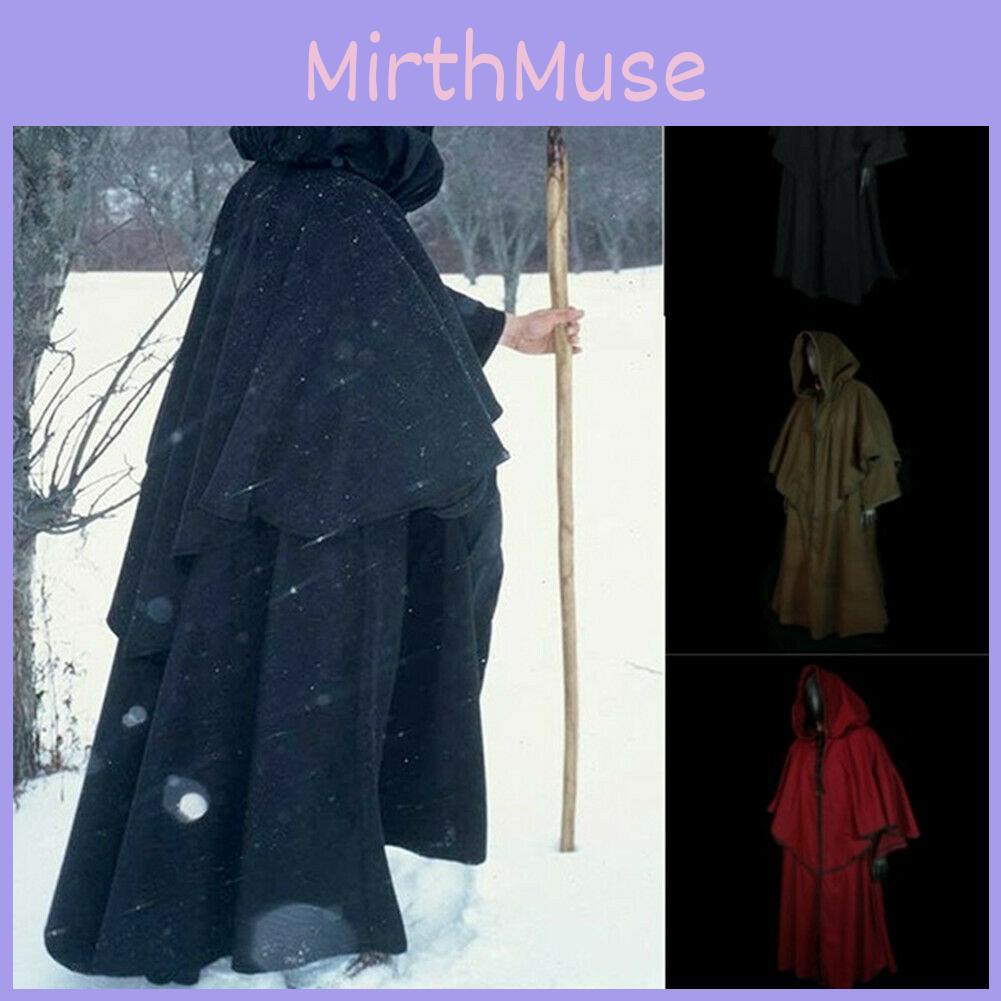 Elegant Black Medieval Cape Hood Robe Perfect For Renaissance Cosplay And Halloween