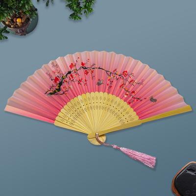 Βεντάλια Χειρός με Vintage Μοτίβο Μπαμπού, Πτυσσόμενη, Κινέζικη Μεταξωτή, με Φλοράλ Απομίμηση, Φορητή, Χειρός, Στυλ Βεντάλιας