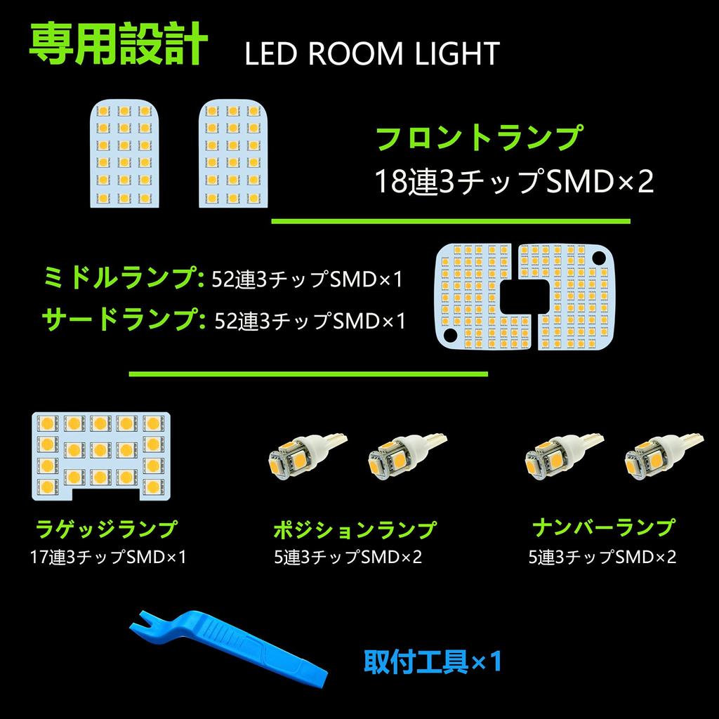 ZXREEK LED Interior Lamp, Light Bulb Color, 3,500 K, Custom Design, Burst Light, 177-Light 3-Chip 5050, 9-Piece Set