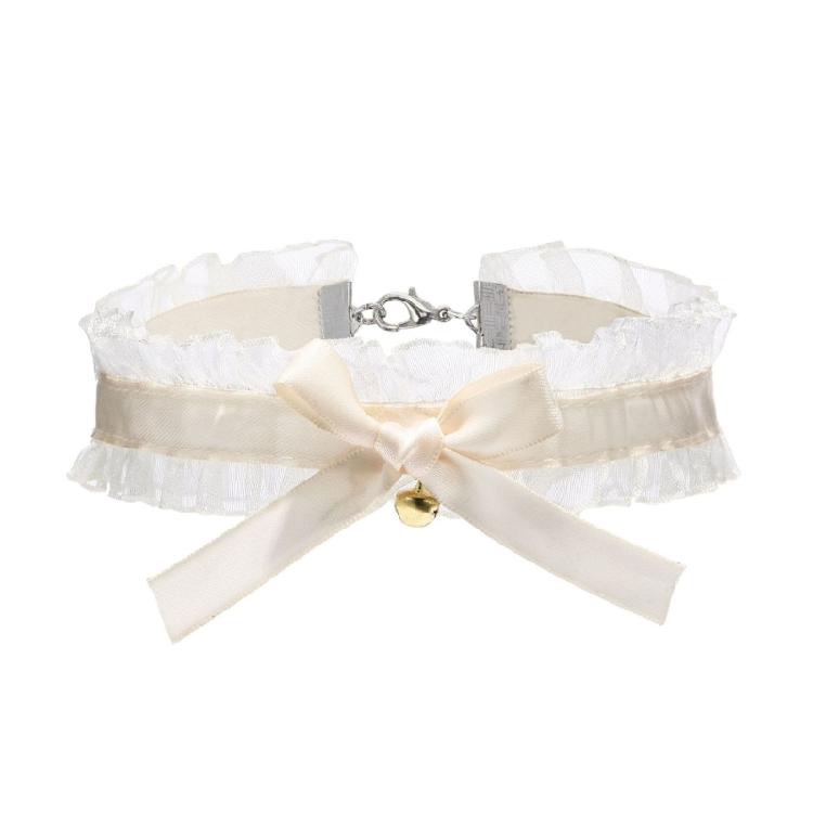 Bow-Knot Choker Collar Necklace Vintage Soft Lace Neck Cahin Ribbon Necklaces бежевый
