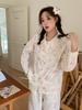 New Xiaohongshu pure cotton A gauze women's loungewear long sleeves trousers pajamas women's autumn jasmine tea