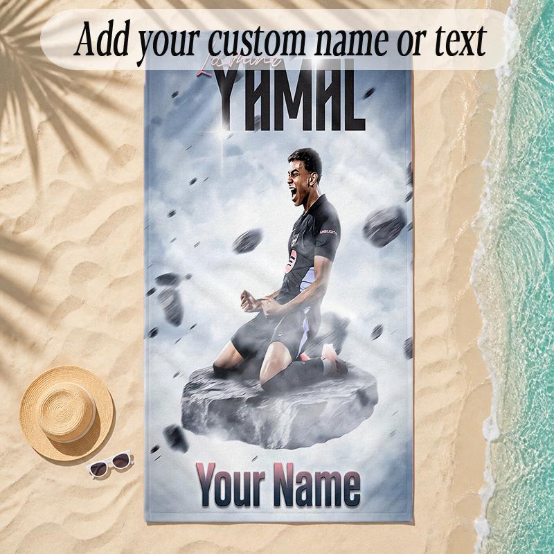 Beach TowelLamine Yamal Custom Name Text Personalized Soft Towel for Beach Pool Indoor Home Decor Gift