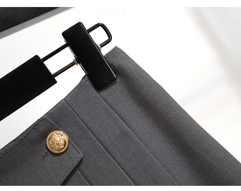 French Gray Irregular A-Line Pleated Midi Skirt - High Waist, Summer 2025