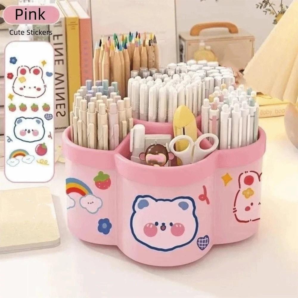Large Capacity Rotating Storage Box Plastic Rotating Makeup Brush Cylinder  Desktop