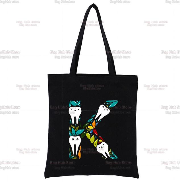 TOOTH 26 Letter Alphabet Printing Canvas Bag Shopper Bag Harajuku Style Women Bags Shoulder Bag Handbag