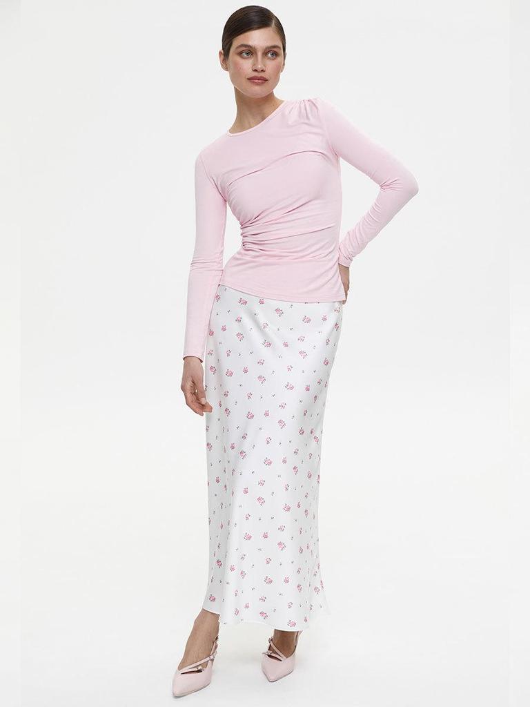 2025 Spring/Summer Floral Satin High-Waisted Midi Skirt