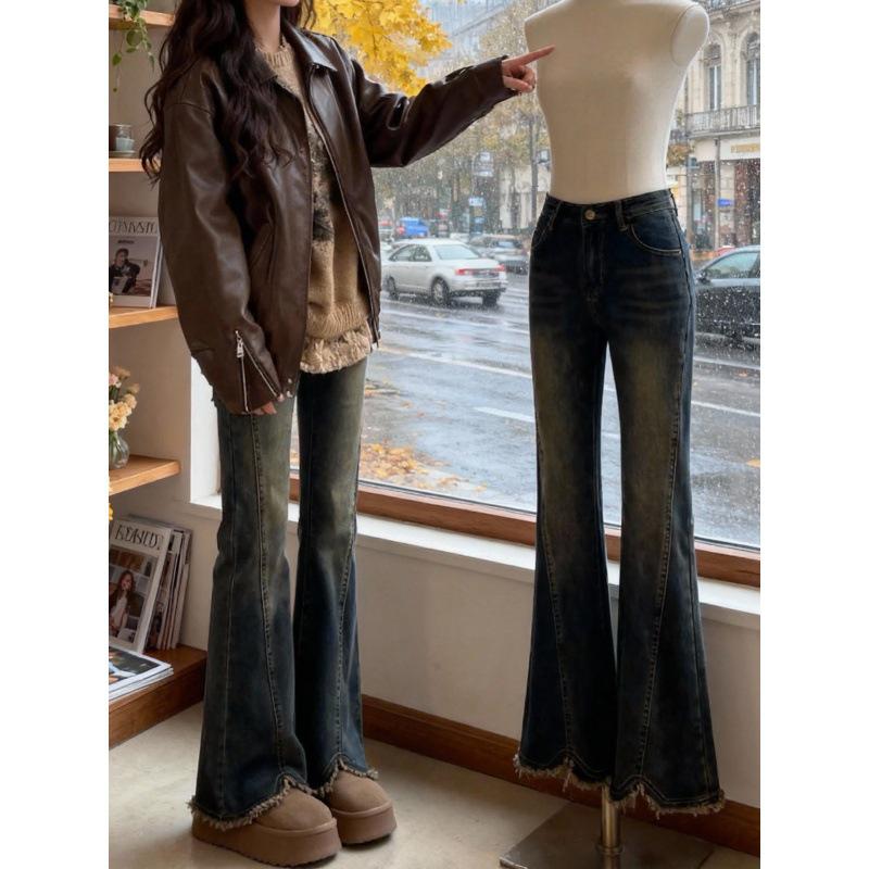 Women s 2025 Autumn/Winter High-Waisted Retro Micro-Flare Jeans: Slimming, Elastic, Loose Fit for Petite Figures 5XL