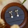 Bow pearl zircon stud earrings femininity is now popular earrings niche design earrings