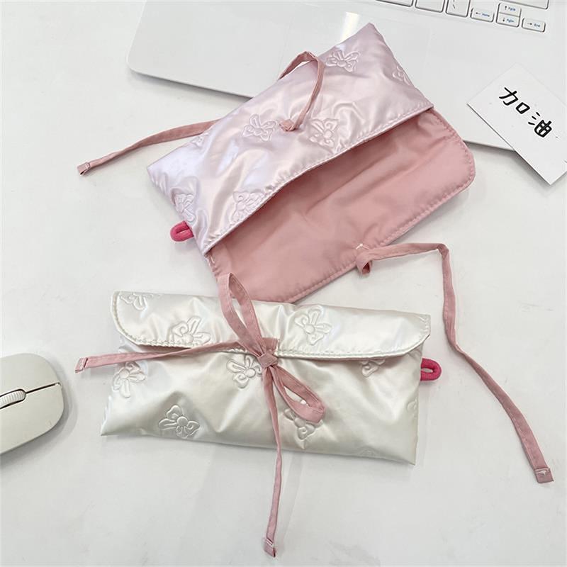 Sweet Quilted Bow Love Flap Pencil Case Organizer Coin Purse  Girly Cosmetic Bag Women Portable Sundries Storage Bag Gift