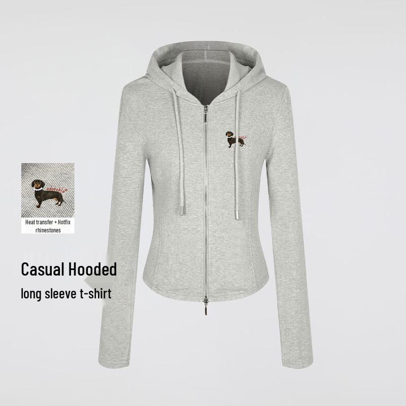 FivePlus Women s Casual Dog Print Hooded Zip Cardigan S