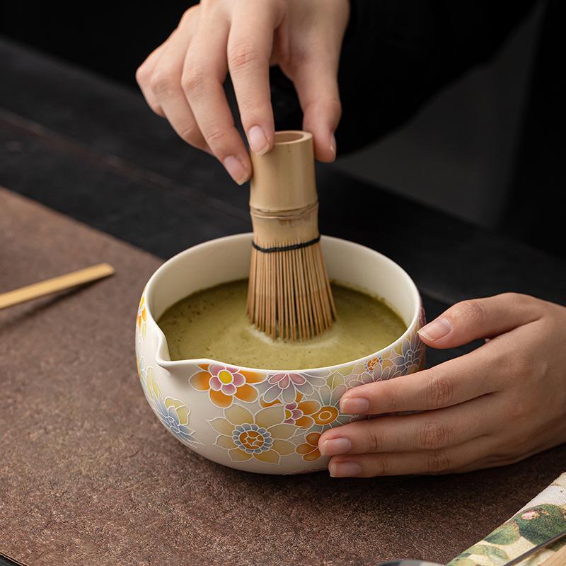 Japanese Style Hand-Painted Matcha Set Matcha Bowl Whisk Spouted Tea Making Tools Handcrafted Tea Ceremony Utensils Accessories