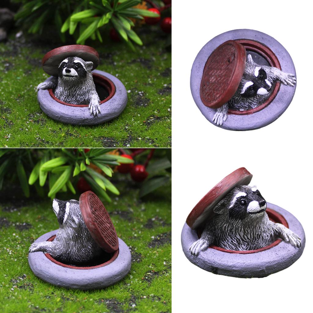 Funny Manhole Cover Raccoons Miniature Sculpture Decorative Resins Figurine Ornament for Home Garden Landscape Decors