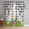 Osterhasen-Blumen-Schmetterlings-Aquarell-Kaninchen-Tüllvorhänge für Wohnzimmer, Küche, durchsichtiger Voile-Vorhang, Schlafzimmer-Fensterpaneele