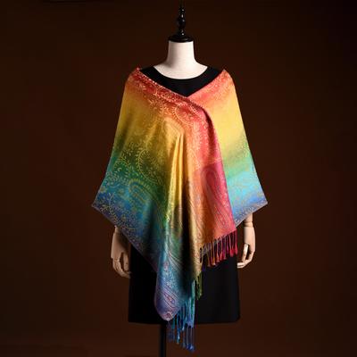 Bohemian Style Paisley Floral Jacquard Shawl, Multicolor Fringe Scarf, Dual-Purpose Windproof Warm Wrap For Women, Mardi Gras