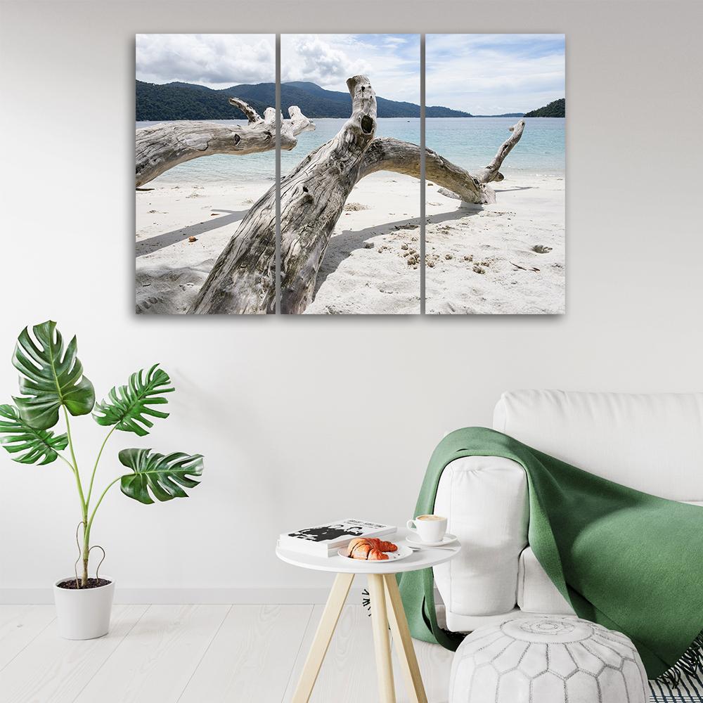 Three Piece Picture Canvas Print Sea Sand Beach Tree