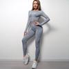 Seamless Knit Quick-Dry Running and Yoga Long Sleeve Set with Slim Fit Pants
