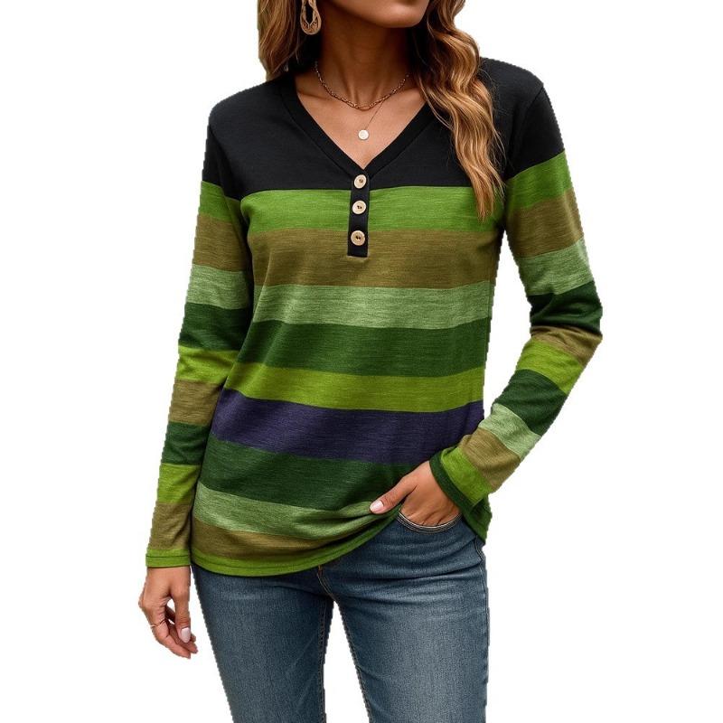 Nueva Camiseta Digitalmente Estampada para Mujer, Informal, de Cuello en V, Manga Larga, Holgada, Jersey