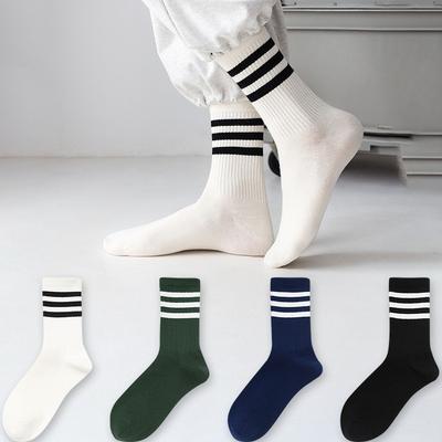 Spring and Autumn Mid-calf Socks, Black and White Striped Basketball Socks, Combed Cotton Couple Socks, Sports Running Socks, Long Calf