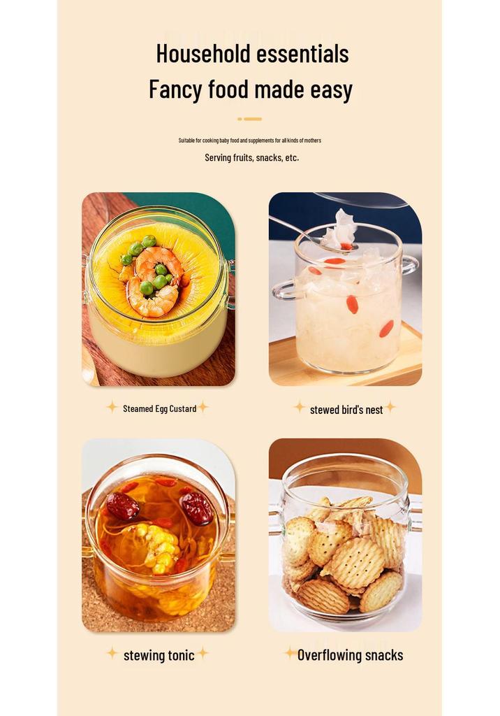 Borosilicate Glass Stew Pot & Bowl for Steamed Eggs and Soup.