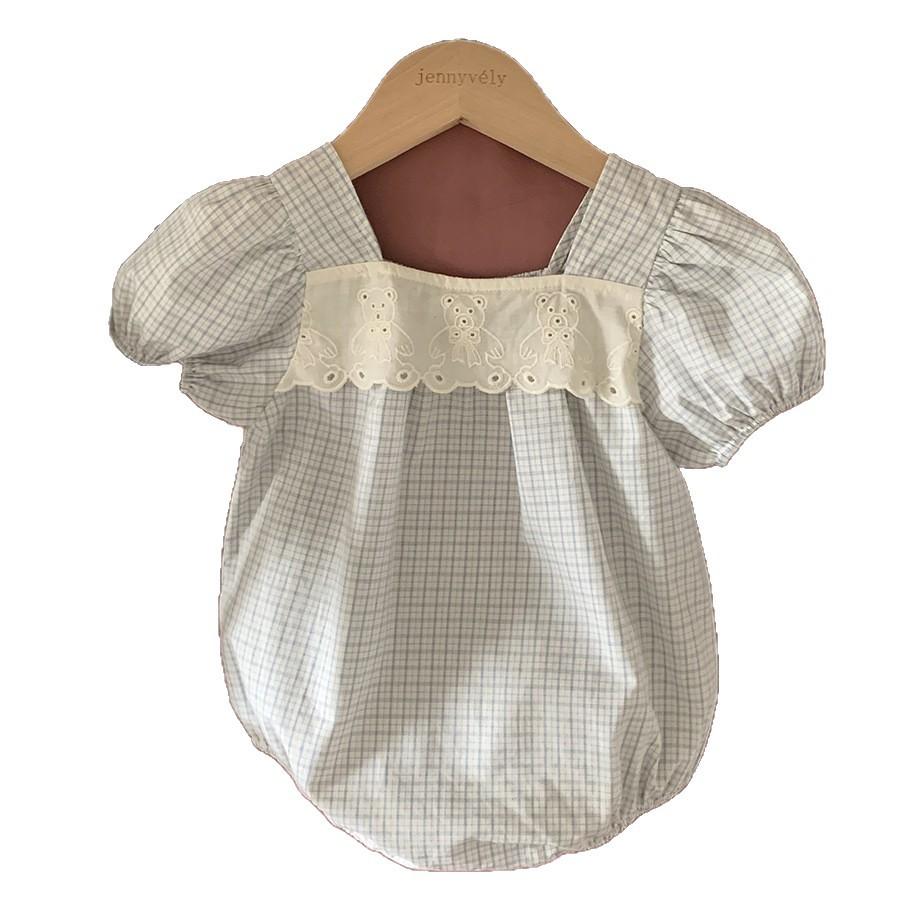 1017 summer new baby girl fresh climbing clothes infant Korean version plaid one-piece Romper cute fart coat
