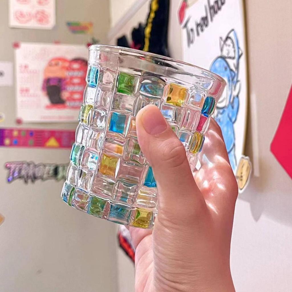 Rainbow Sheen Hand-Painted Glass Cup - Bling Design for Summer