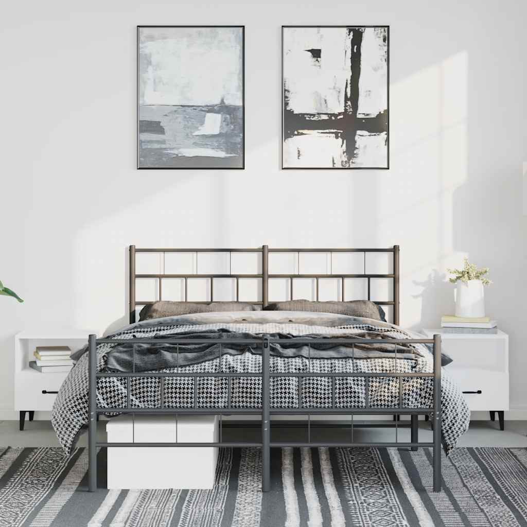 Metal Bed Frame with Headboard and Footboard Black 135 X 190 Cm