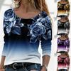 Women Shirt Floral Print Gradient Color All Match Spring Blouse for Daily Wear