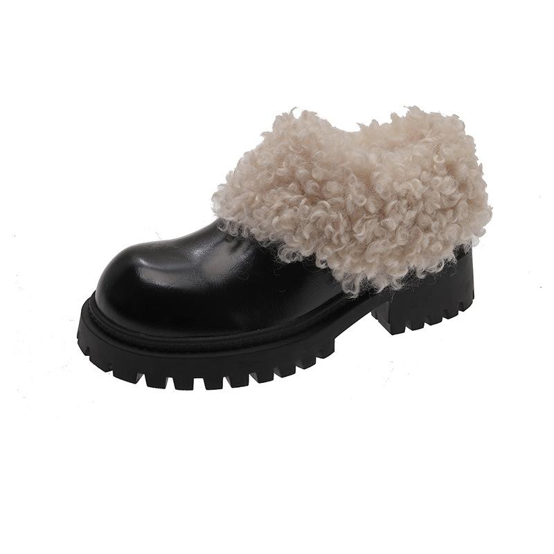 

Niche retro platform snow boots women s new winter plush warm fluffy cotton shoes 40 чёрный