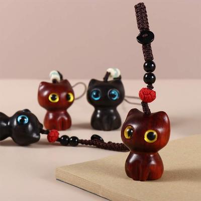 Cute Lucky Blessing Wood Car Keyring Jewelry Findings Keychain Components Sandalwood Key Chains