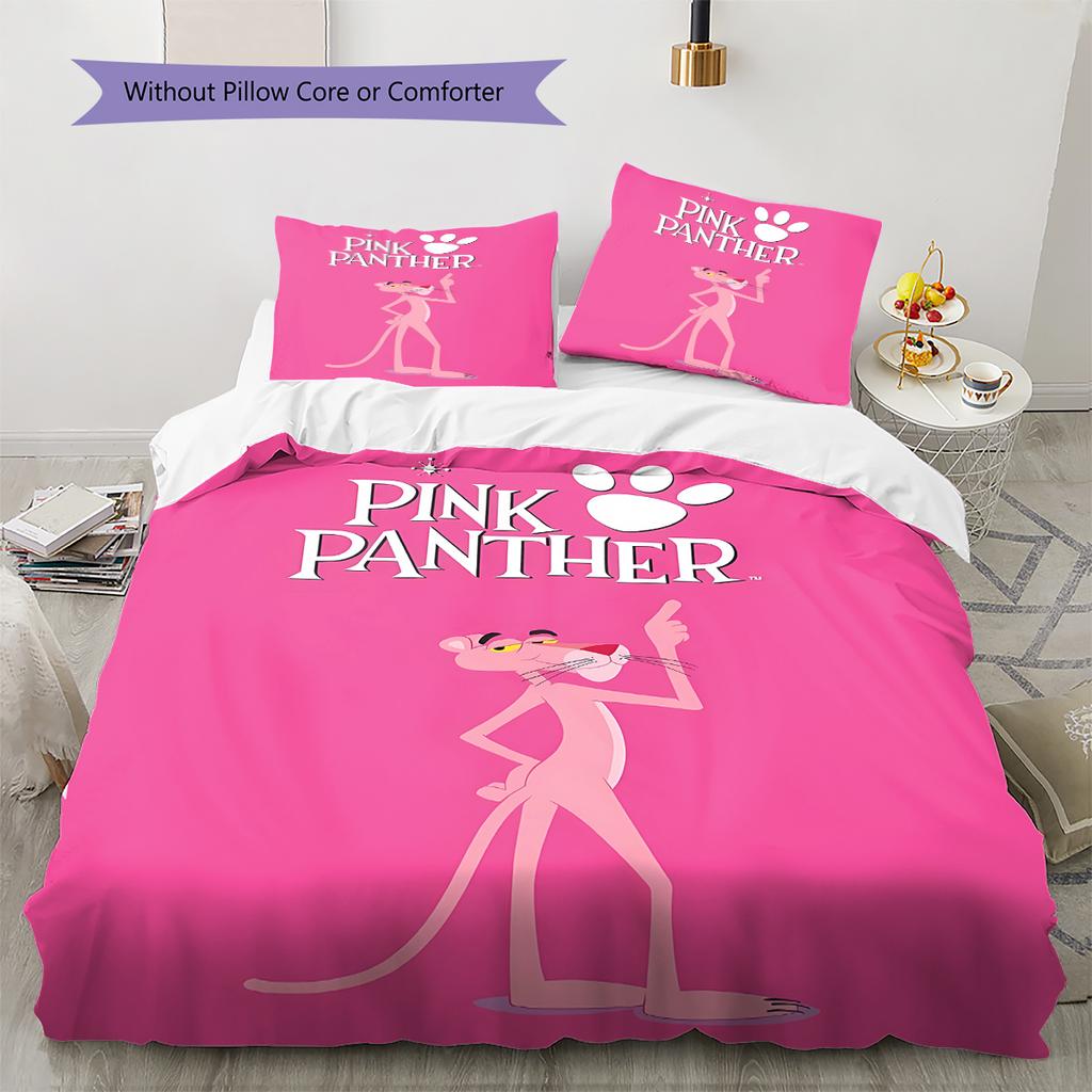 Pink Panther Pattern Bedding Quilt Set Quilt Cover Pillowcase Home Decoration Birthday Gift (1 * duvet cover + 2 * pillowcase, without core)
