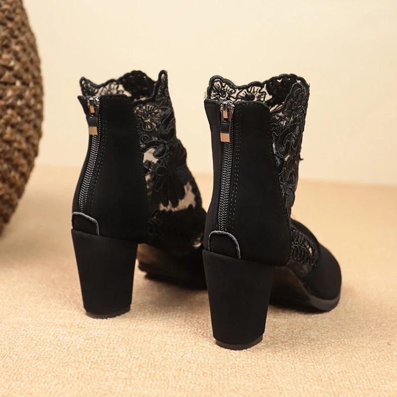 Fashion 2025 New Elegant Round Toe Zip Pumps Lace Flower Ankle Strap Hollow Out Sandals Fashion Women High Heels Shoes Zapatos De Mujer