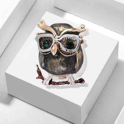 Eulenbrosche, italienische sandgestrahlte grüne Augen Brille Eule Tier Brosche Anstecknadel Accessoires