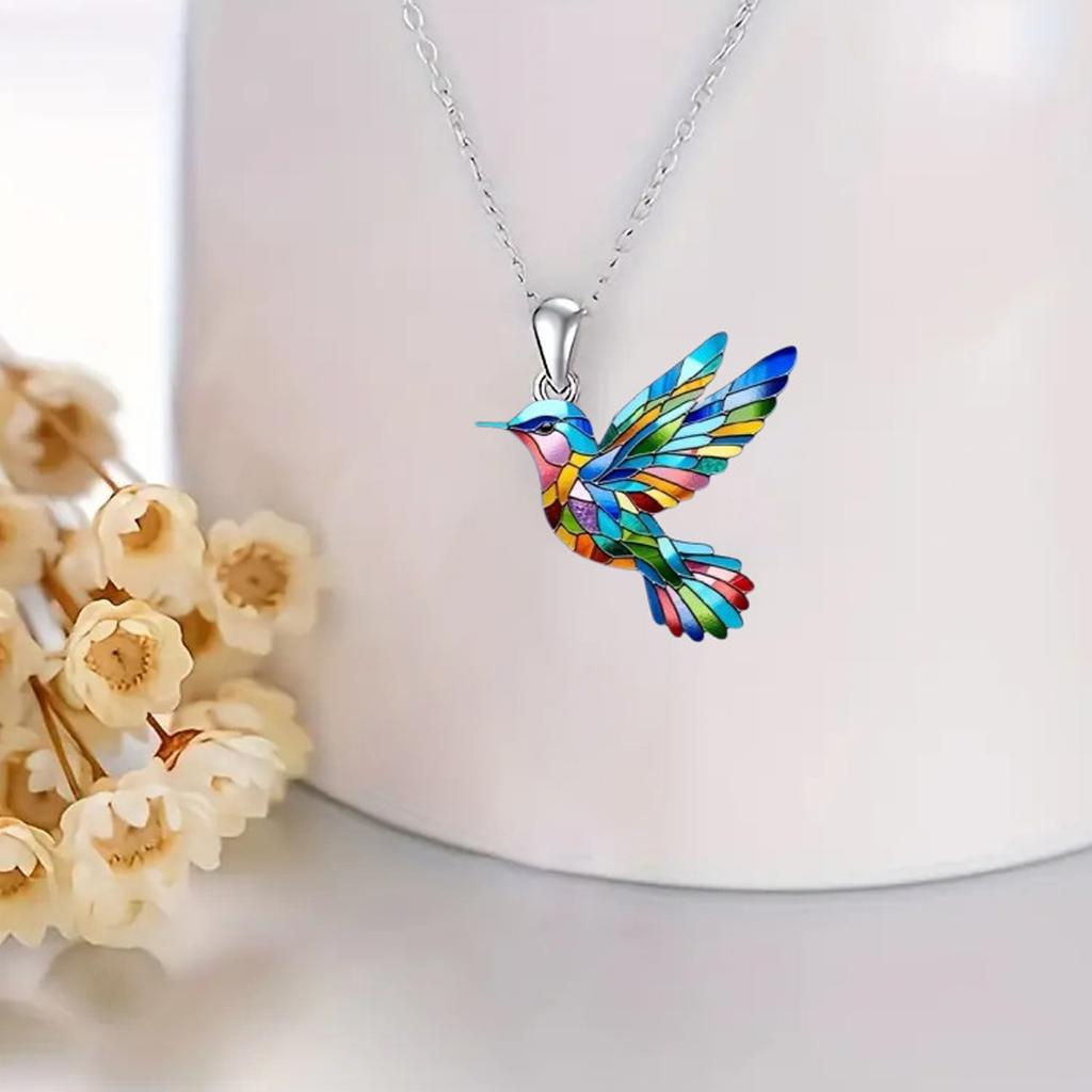 Acrylic Colorful Hummingbird Necklace and Dangle Earrings for Women Elegant Pendant Jewelry Accessories for Daily Wear