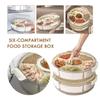 Six-Grid Food Storage Dried Fruit Snack Plate ,Rotatable Storage Container, Snack And Vegetable Tray With Lid And Hand