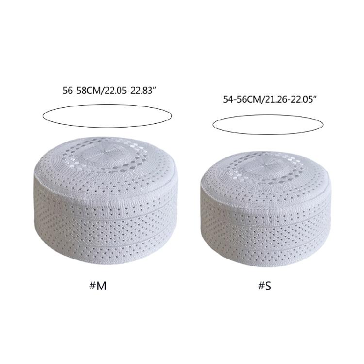 Men Ethnic Islamic Prayer Bonnet Hat Breathable Hole Embroidery White Kufi Cap