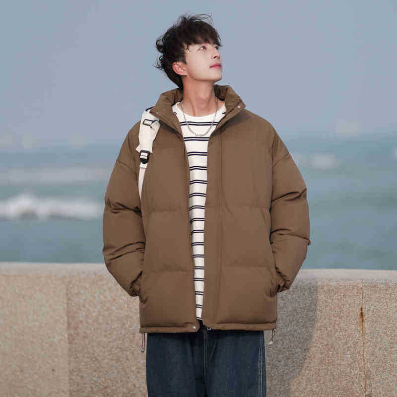 

American stand-up neck cotton clothes men s winter new trend loose thickened cotton clothes casual warm jacket 4XL [Height 185-190cm Weight 200-110kg]